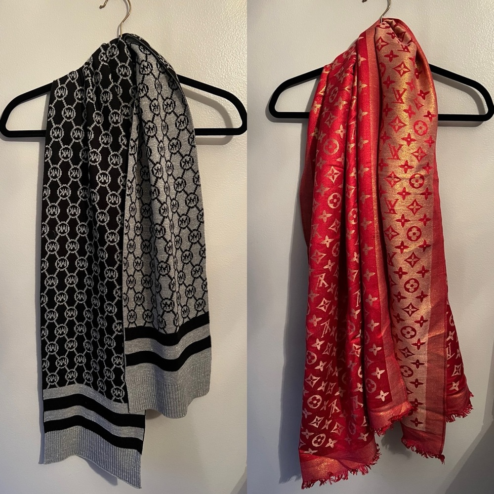 Michael Kors, Louis Vuitton, Scarves, Wraps, Size OS, Black/Silver, Red/Gold